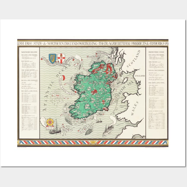 Old Vintage Map of Ireland by MacDonald Gil (1929) Wall Art by RetroGeek